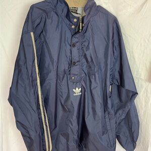 Vintage Adidas Men's Navy Windbreaker Jacket with Trefoil Logo